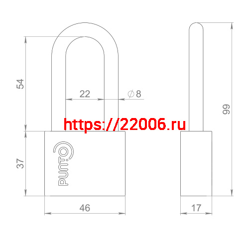 Замок Punto (Пунто) навесной PK-1550L 3 key диск.ключ длиная дужка фото 3