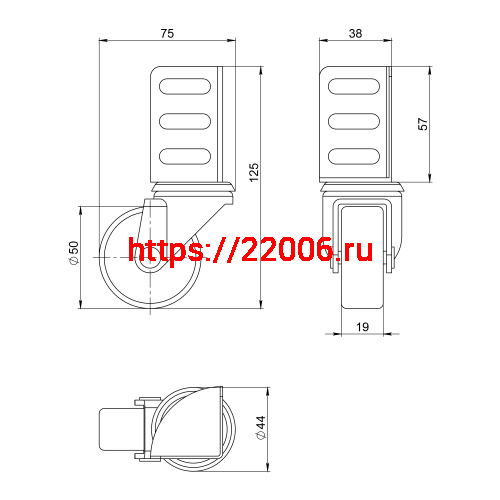Опора Ajax (Аякс) колесная WL/B-50R/40kg резина, под винт М8 фото 2