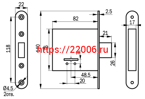 Замок Sam (Сам) врезной сувальдный ЗВ8-4С/03, 3 кл. /76500/ фото 2