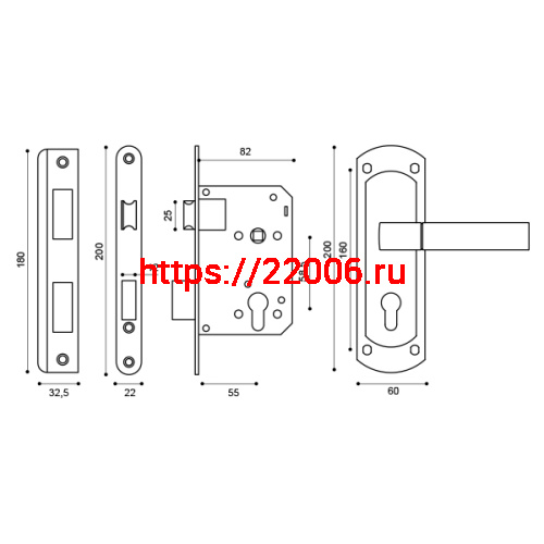 Корпус замка Punto (Пунто) с ручкой LOCKSET25.ORION.5558-1 (KIT P25 5558 ORION) AB бронза фото 3