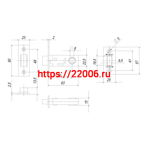 Защелка Fuaro (Фуаро) врезная MAGNET M12-50-25 AC медь фото 3