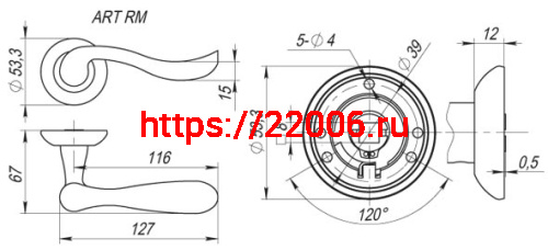 Ручка Fuaro (Фуаро) раздельная R.RM54.ART (ART RM) AB/GP-7 бронза/золото фото 4