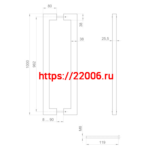 Ручка-скоба Fuaro (Фуаро) PULL.PH38/1000.26 INOX 304 (PH-26-38/1000-INOX) BLACK фото 3