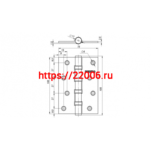 Петля Punto (Пунто) универсальная IN4100U-HD AB (4B/HD 100х70х2.5) бронза ПОДВЕС фото 3