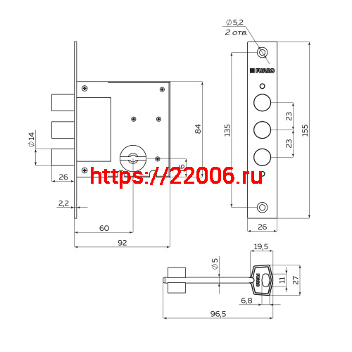 Замок Fuaro (Фуаро) врезной сувальдный MDV812/S-60.00.3R14 4key фото 2