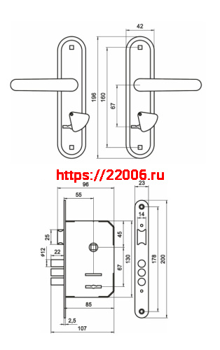 Замок Omega (Омега) врезной сувальдный с защёлкой в комплекте с ручкой ЗВ9.1-02 (медь), 3 кл. фото 3