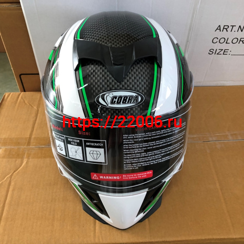 Шлем интеграл COBRA JK311, белый с черным и зеленым(9), размеры XL фото 2