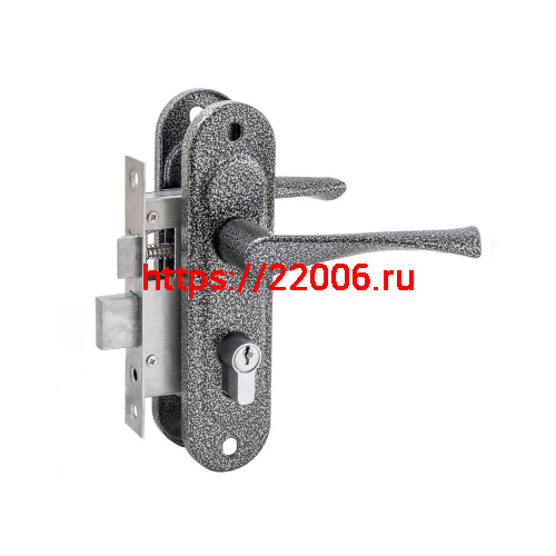 Замок Zenit (Зенит) врезной цилиндровый с защёлкой в комплекте с ручкой ЗВ4-50.01 (серебро), 5 кл.