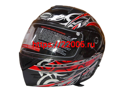 Шлем модуляр COBRA JK111, черный с красным графика(9), с очками, размеры XL