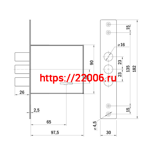 Замок Punto (Пунто) врезной сувальдный MDV30S-817 CP (V30/S) CP хром длиный ключ фото 3