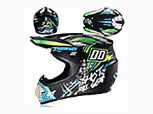 Мотошлем VIRTUE MD-905 Кросс черный матовый с голубо-салатовым граффити (L)