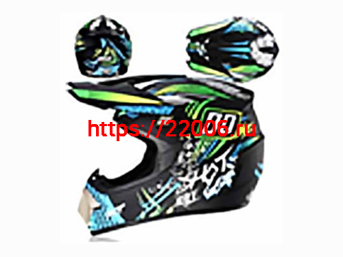 Мотошлем VIRTUE MD-905 Кросс черный матовый с голубо-салатовым граффити (L)