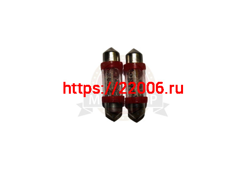 Лампа светодиодная (LED) 12V  T11*36  (SV8,5)  C5W  3SMD красная фото 2