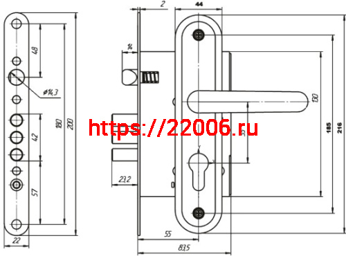 Корпус Zenit (Зенит) врезного замка с защелкой в комплекте с ручкой ЗВ4.009/17 (медь), 4 кл. фото 2