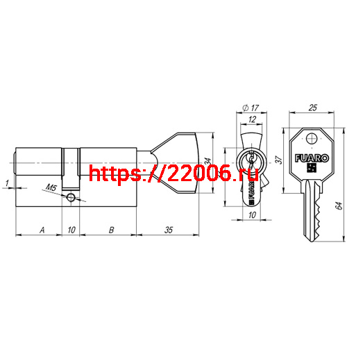Цилиндровый Fuaro (Фуаро) механизм (100 CM/80) 1000CMKnob80(35+10+35) CP хром 3Key с вертушкой фото 3