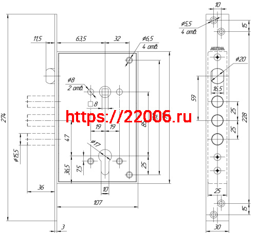 Корпус Mettem (Меттэм) врезного замка с защёлкой ЗВ4 713.0.0 фото 2