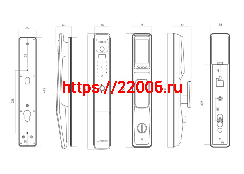 Замок врезной электронный Hogo V05 с распознаванием лица, черный фото 2