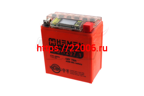 Аккумулятор 12В 7Ач HEMEN ENERGY DS1207.1 (YTX7L-BS) С ДИСПЛЕЕМ (гелевый) (обр.полярн) (114*69*131мм