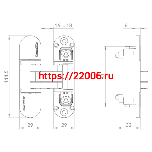Петля Armadillo (Армадилло) скрытой установки U3D6002.TG BL черный фото 5