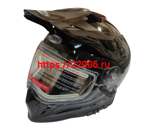 Шлем кроссовый со стеклом (туринг) СНЕГОХОДНЫЙ COBRA EC H331, черный, с ПОДОГРЕВОМ ВИЗОРА, размерXXL фото 2