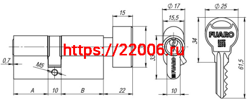 Цилиндровый механизм Fuaro (Фуаро) с вертушкой R302/70 mm (30+10+30) PB латунь 5 кл. фото 3