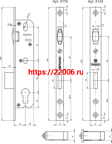 Корпус Fuaro (Фуаро) узкопрофильного замка с роликовой защёлкой PROF5124-30 CP хром фото 3