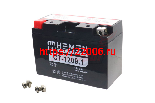 Аккумулятор 12В 9Ач HEMEN ENERGY CT1209.1 (YT9B-BS) (кислотн, герметичн) (прям. пол.) (151*71*107мм)