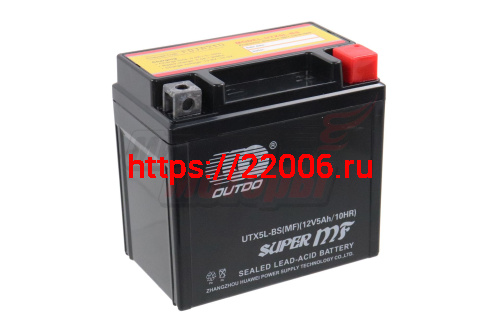Аккумулятор 12В 5Ач OUTDO UTX5L-BS(MF) (аналогCT1205) (кислотный, герметичный) (обр.полярн) (113*70*107мм)