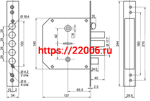 Замок Border (Бордер) врезной сувальдный с задвижкой и защёлкой ЗВ9-6 ПКЗ (прав.), 5 кл. /77411/ фото 2