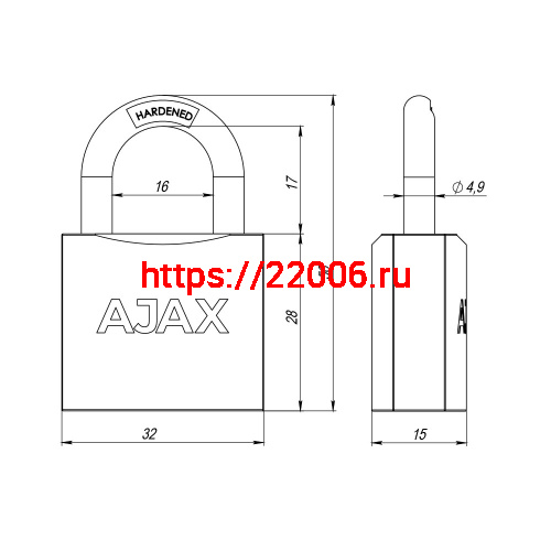 Замок Ajax (Аякс) навесной PD-0132 (PD-01-32) 3 key англ. фото 3