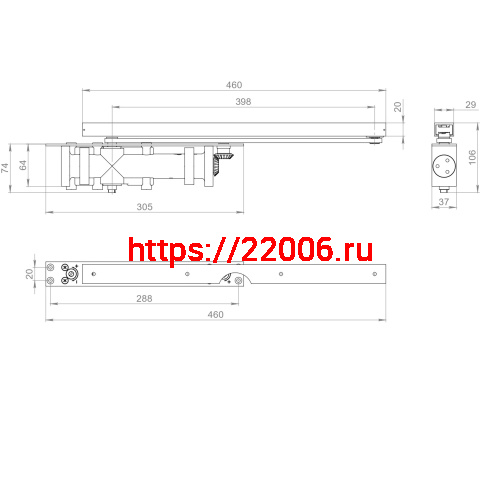 Доводчик дверной Fuaro (Фуаро) скрытой установки DCH2-06 Hold Open (25-120 кг) AL до 120 кг (алюминий) фото 2