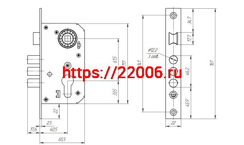 Замок Zenit (Зенит) врезной цилиндровый с защёлкой в комплекте с ручкой ЗВ7-60.1-02 (золото лак), 5 кл. фото 3
