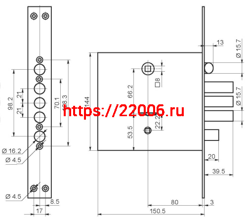 Замок Border (Бордер) врезной сувальдный с задвижкой и защёлкой ЗВ9-8 МКЗ/15, 5 кл. /77937/ фото 2