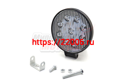 Фара светодиодная 27W 9 диодов SMD, 20мм круг. мет. корпус, ближний свет (Flood)