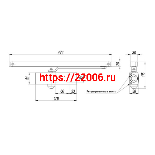 Доводчик Armadillo (Армадилло) дверной со скользящей тягой DCSLIDER85 (DCS-85) BR (коричневый) фото 2