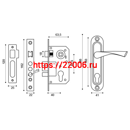 Замок Punto (Пунто) цилиндровый в комплекте с ручкой LOCKSET15.CRONA.4061-3 (KIT P15 4061/3 CRONA) SN мат.никель фото 3